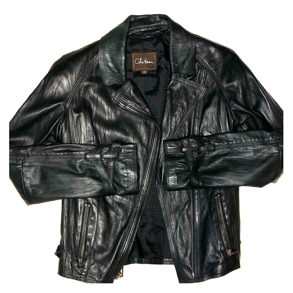 Cole Haan Lambskin Leather Moto Jacket